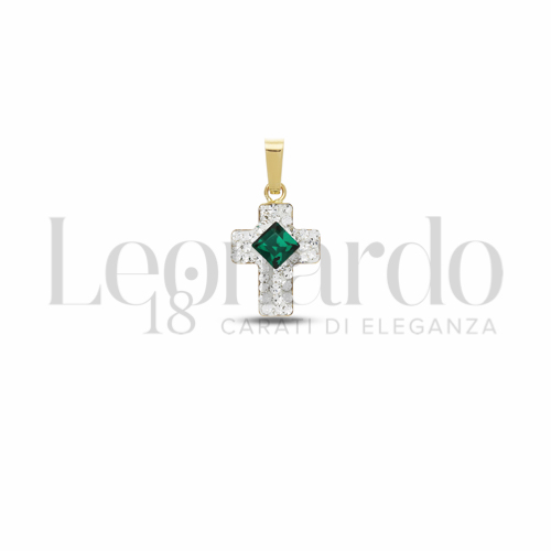 con Resina, zirconi bianchi e pietra verde in Oro Giallo da 0,5gr.