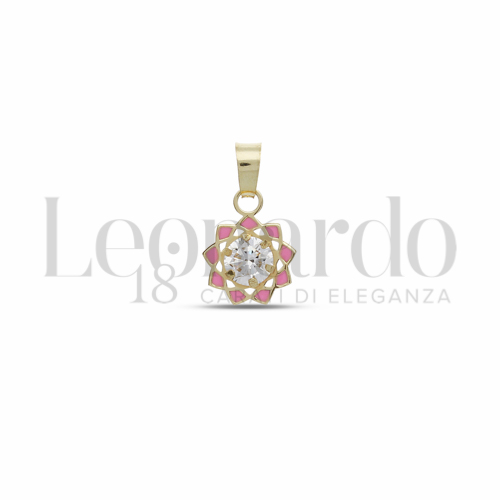 con Smalto rosa e zircone bianco da Misura o modello 4,00 mm in Oro Giallo da 0,3gr.