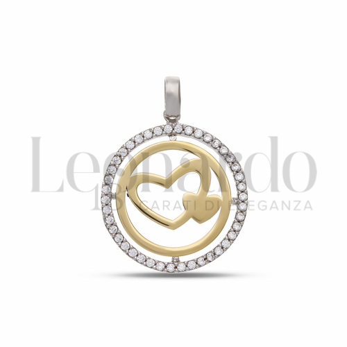 Cuore con Zircone bianco in Oro Giallo e Oro Bianco da 1,7gr.