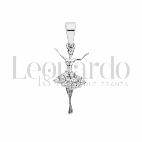 Ballerina con braccia aperte con Zircone bianco in Oro Bianco da 1gr.