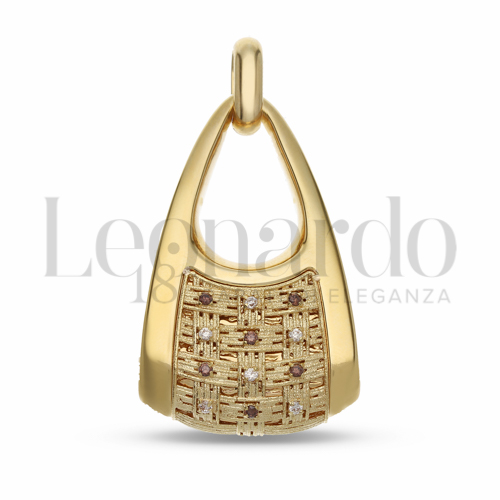 Triangolo con Zirconi bianchi e zirconi Brown in Oro Giallo da 9,7gr.