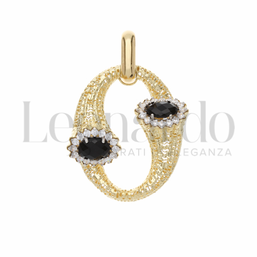 con Pietra nera e zirconi bianchi in Oro Giallo da 8,4gr.