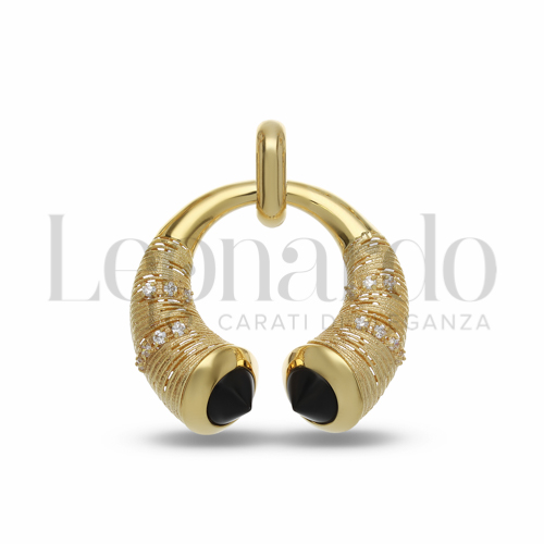 con Pietra nera e zirconi bianchi in Oro Giallo da 9,2gr.