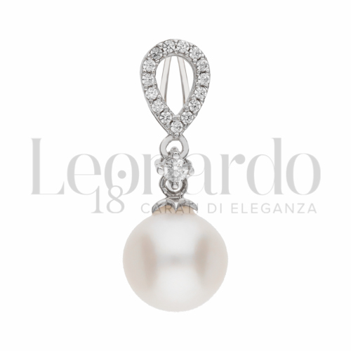 con Zirconi bianchi & Perla in Oro Bianco da 1,6gr.