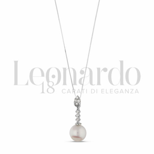8,00 mm con Perla & Zirconi bianchi in Oro Bianco da 2gr.