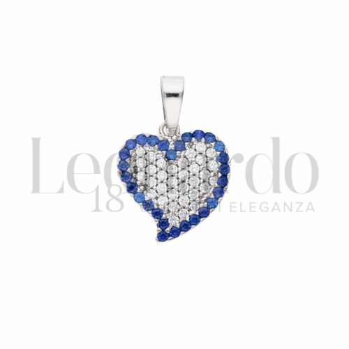 con Cuore di zirconi bianchi e contorno di zirconi blu in Oro Bianco da 1,8gr.