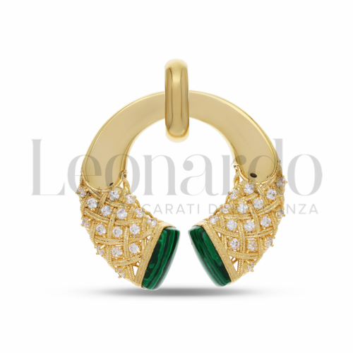 con Malachite e Zirconi Bianchi in Oro Giallo da 10,1gr.
