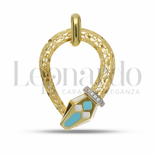con Smalto Nero, Bianco, Turchese e Zirconi Bianchi in Oro Giallo e Oro Bianco da 7,7gr.