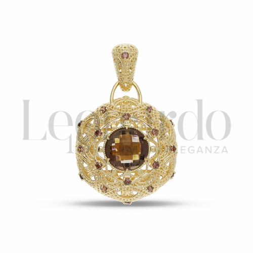 con Pietra brown e zirconi bianchi in Oro Giallo da 6gr.