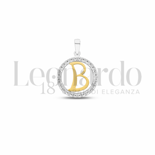 B Lettera con Zircone bianco in Oro Giallo e Oro Bianco da 1,1gr.
