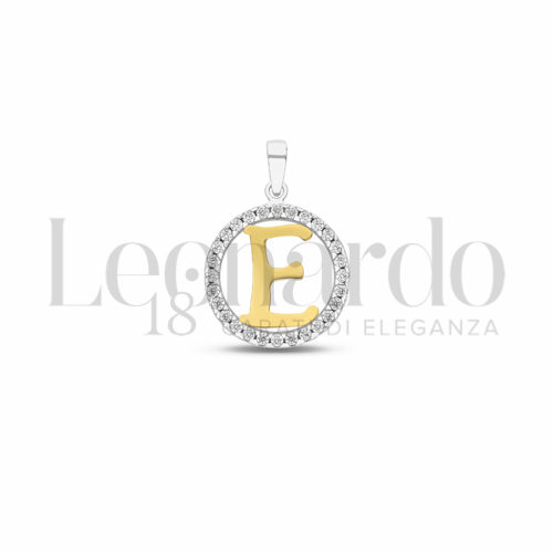 E Lettera con Zircone bianco in Oro Giallo e Oro Bianco da 1,1gr.