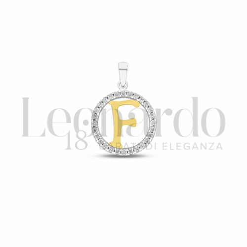 F Lettera con Zircone bianco in Oro Giallo e Oro Bianco da 1,1gr.