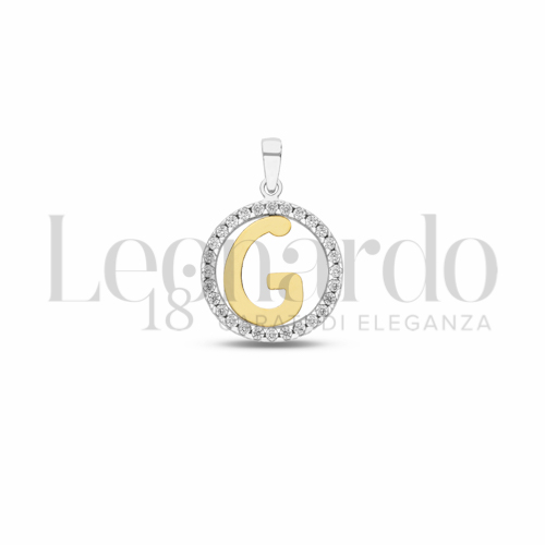 G Lettera con Zircone bianco in Oro Giallo e Oro Bianco da 1,2gr.