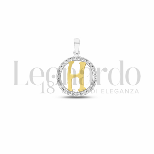 H Lettera con Zircone bianco in Oro Giallo e Oro Bianco da 1,1gr.