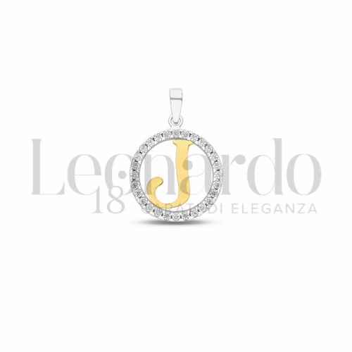 J Lettera con Zircone bianco in Oro Giallo e Oro Bianco da 1,1gr.