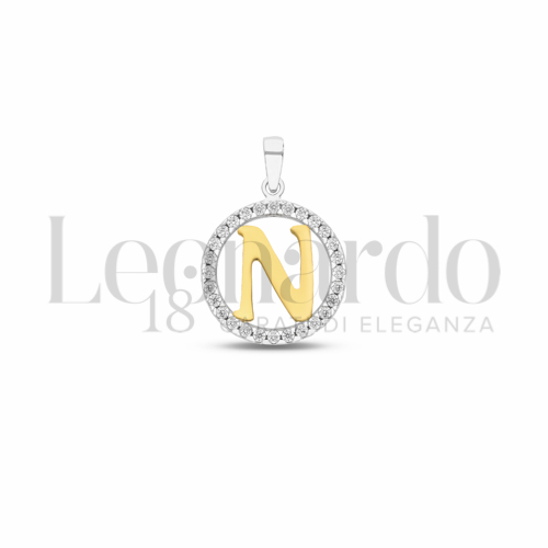 N Lettera con Zircone bianco in Oro Giallo e Oro Bianco da 1,1gr.