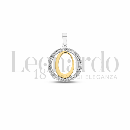 O Lettera con Zircone bianco in Oro Giallo e Oro Bianco da 1,1gr.