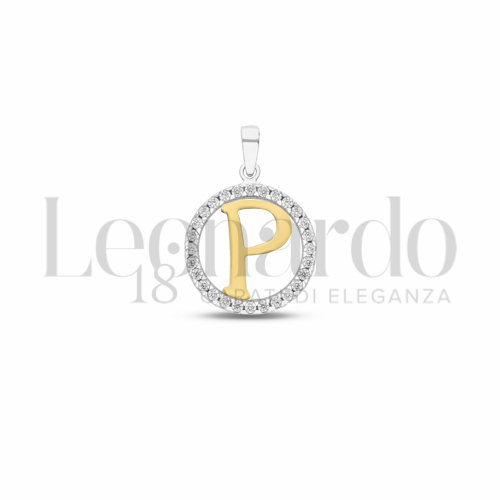 P Lettera con Zircone bianco in Oro Giallo e Oro Bianco da 1,1gr.