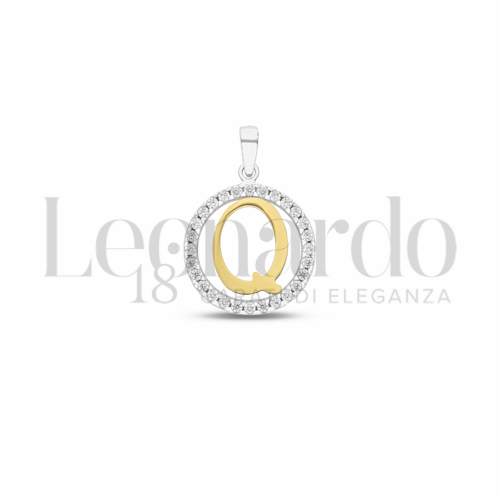 Q Lettera con Zircone bianco in Oro Giallo e Oro Bianco da 1,1gr.