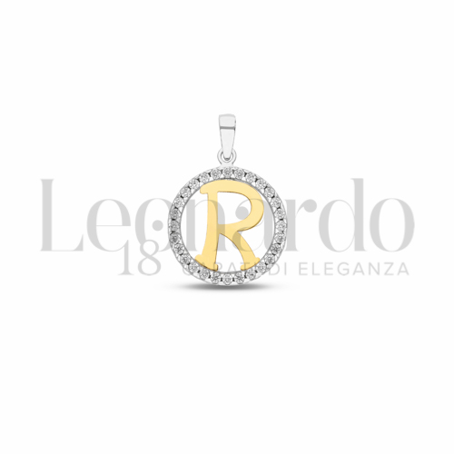 R Lettera con Zircone bianco in Oro Giallo e Oro Bianco da 1,1gr.
