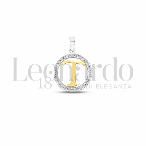 T Lettera con Zircone bianco in Oro Giallo e Oro Bianco da 1,1gr.