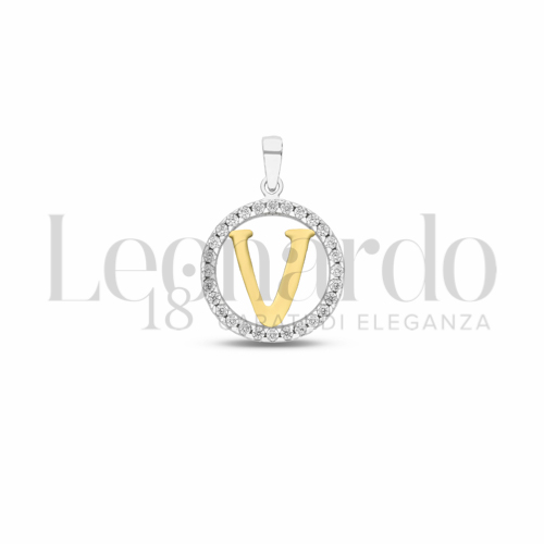 V Lettera con Zircone bianco in Oro Giallo e Oro Bianco da 1,1gr.