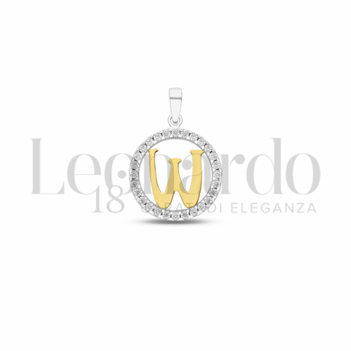 W Lettera con Zircone bianco in Oro Giallo e Oro Bianco da 1,1gr.