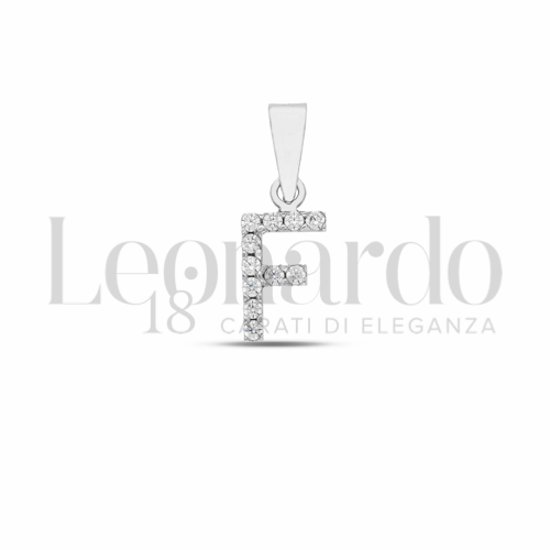 F Lettera con Zircone bianco in Oro Bianco da 0,6gr.