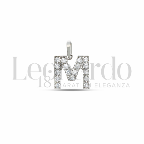 M Lettera con Zircone bianco in Oro Bianco da 1,1gr.