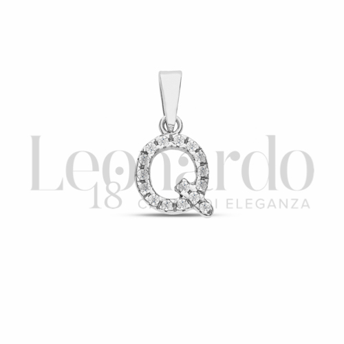 Q Lettera con Zircone bianco in Oro Bianco da 1gr.