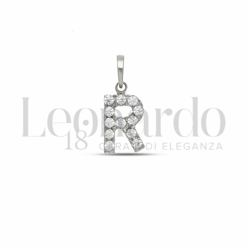 R Lettera con Zircone bianco in Oro Bianco da 0,8gr.