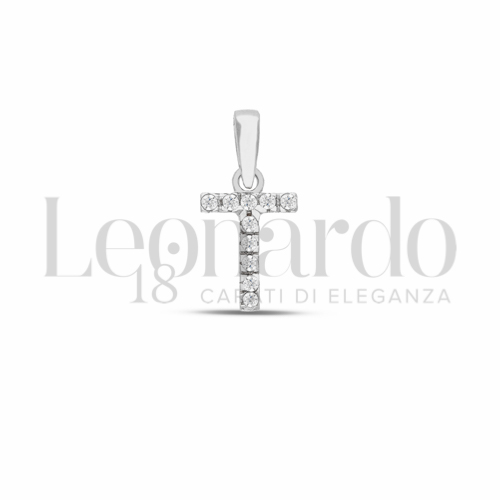 T Lettera con Zircone bianco in Oro Bianco da 0,7gr.