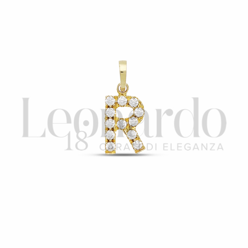 R Lettera con Zircone bianco in Oro Giallo da 0,9gr.