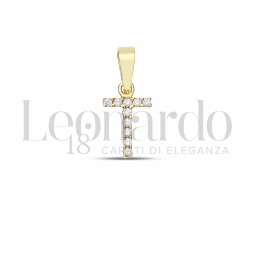 T Lettera con Zircone bianco in Oro Giallo da 0,7gr.