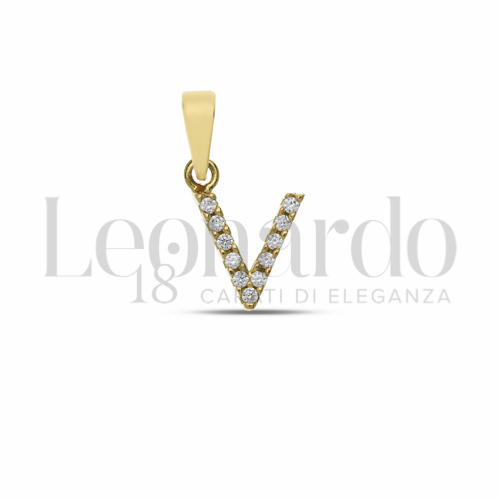 V Lettera con Zircone bianco in Oro Giallo da 0,8gr.