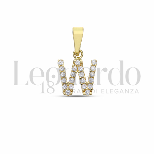 W Lettera con Zircone bianco in Oro Giallo da 1,1gr.