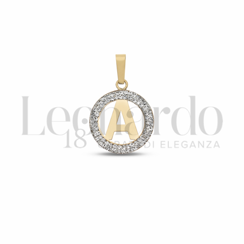 A Lettera con Resina e zirconi in Oro Giallo da 0,5gr.