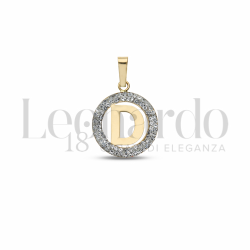 D Lettera con Resina e zirconi in Oro Giallo da 0,5gr.