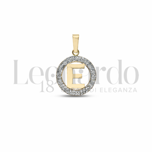 E Lettera con Resina e zirconi in Oro Giallo da 0,5gr.