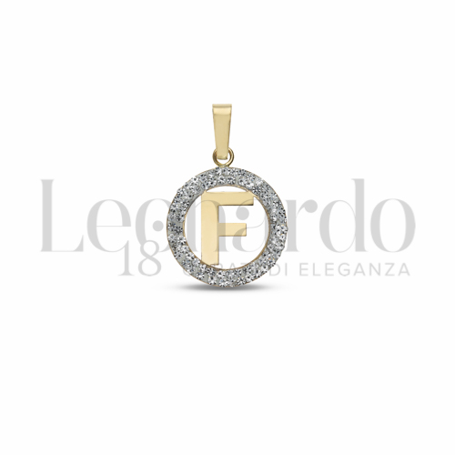 F Lettera con Resina e zirconi in Oro Giallo da 0,5gr.