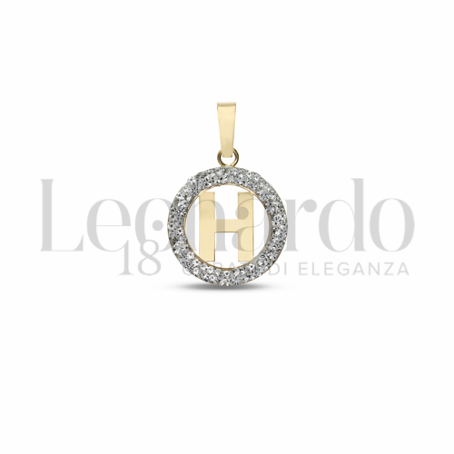 H Lettera con Resina e zirconi in Oro Giallo da 0,5gr.