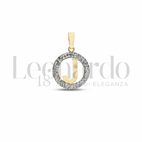 J Lettera con Resina e zirconi in Oro Giallo da 0,5gr.
