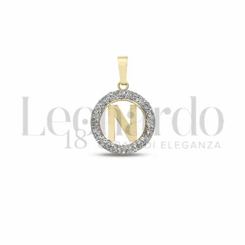 N Lettera con Resina e zirconi in Oro Giallo da 0,5gr.