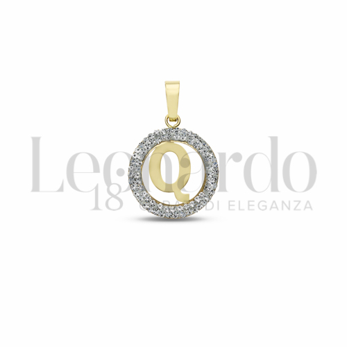 Q Lettera con Resina e zirconi in Oro Giallo da 0,5gr.
