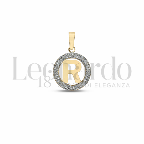 R Lettera con Resina e zirconi in Oro Giallo da 0,5gr.