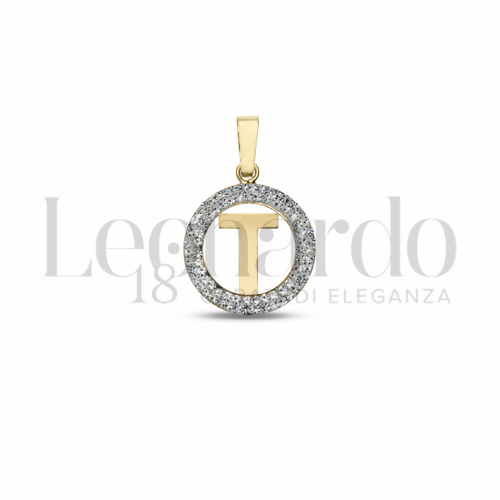 T Lettera con Resina e zirconi in Oro Giallo da 0,5gr.