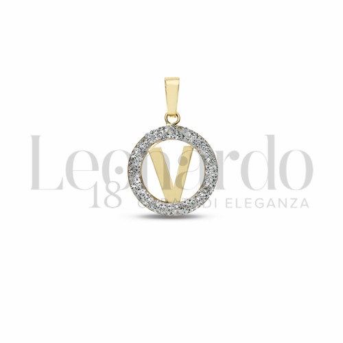 V Lettera con Resina e zirconi in Oro Giallo da 0,5gr.