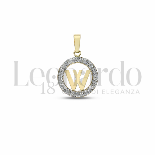 W Lettera con Resina e zirconi in Oro Giallo da 0,5gr.