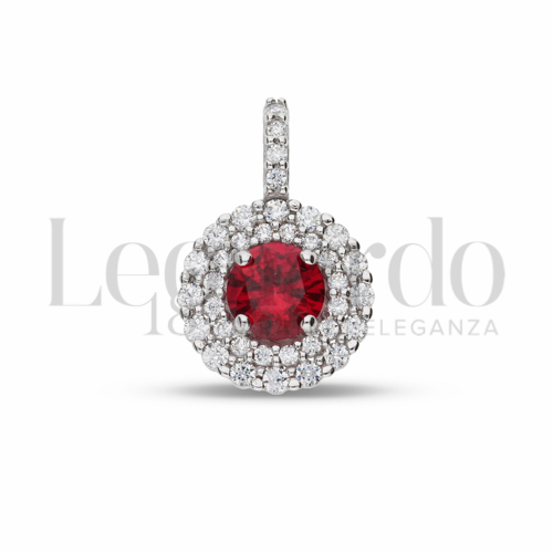 Forma Tondo con Pietra di Colore Rosso e zirconi bianchi in Oro Bianco da 1,4gr.
