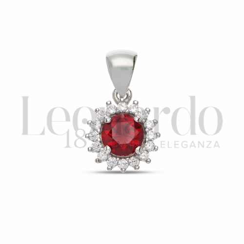 Forma Tondo con Pietra di Colore Rosso e zirconi bianchi in Oro Bianco da 1gr.